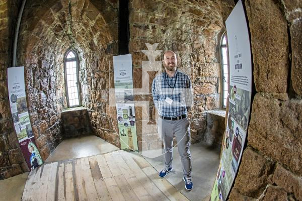 Picture by Peter Frankland. 13-03-24 Guernsey Museums have installed some interpretation boards inside Victoria Tower to explain to visitors a little about the history of the tower. Kit Hughes is Assistant Curator at Guernsey Museums and Galleries.