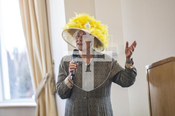 Picture by Sophie Rabey.  27-03-24.  Easter Bonnet Afternoon Tea Party at Les Cotils, raising money for the charity, Home-Start.  Inner Wheel President Linda Parish.