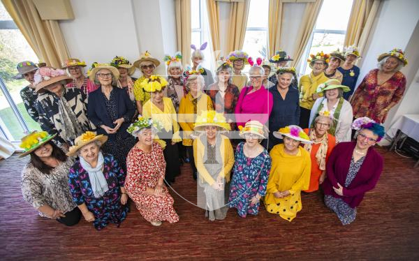 Picture by Sophie Rabey.  27-03-24.  Easter Bonnet Afternoon Tea Party at Les Cotils, raising money for the charity, Home-Start.  Ladies wearing their handmade hats.