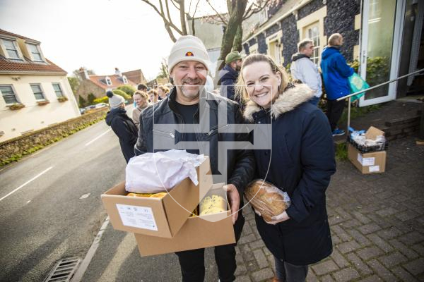 Picture by Sophie Rabey.  29-03-24.  Good Friday at Senners Bakery, lots of people collecting hot cross buns.Peter and Elaine Smeja.