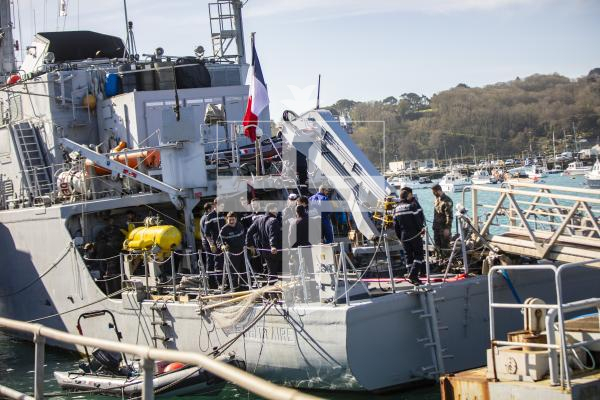 Picture by Sophie Rabey.  30-03-24.  The French Navy boat, FS Sagittaire and its 45 crew members, docked into St Peter Port Harbour for crew rest and a technical pit stop.  The ship was due to visit the island in January but had then been cancelled.