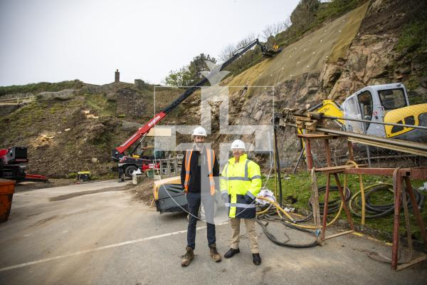 Picture by Sophie Rabey.  10-04-24.  Update on the repair works of Clarence Battery Steps and cliff face nearby.   Interview with Jon Greenfield (left) - Managing Director of NSP Foundations and States Infrastructure Officer Marco Tersigni (right).