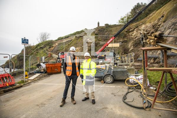 Picture by Sophie Rabey.  10-04-24.  Update on the repair works of Clarence Battery Steps and cliff face nearby.   Interview with Jon Greenfield (left) - Managing Director of NSP Foundations and States Infrastructure Officer Marco Tersigni (right).