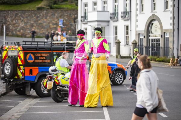 Picture by Sophie Rabey.  14-04-24.  Sure Guernsey Marathon 2024.
Start/finish line entertainers.