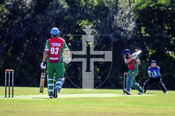 Picture by Peter Frankland. 23-08-24 ICC T20I cricket at Port Soif - Estonia v Bulgaria. Edged and out.