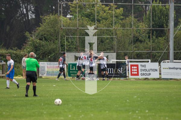 Picture by Karl Dorfner 31-08-2024 - Action from Priaulx Football St Martin's v Rovers - The 1st half goal celebration