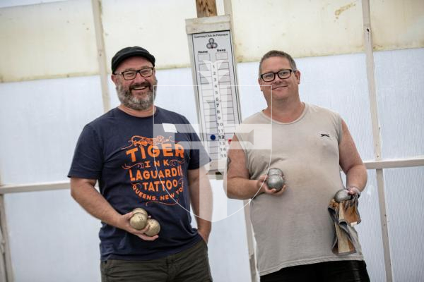 Picture by Sophie Rabey.  08-09-24.  Petanque Open action.
Giles Cleal and Lee Holberry.