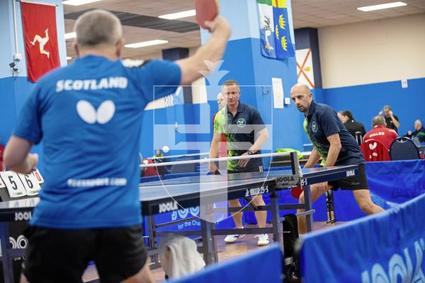 Picture by Peter Frankland. 13-09-24 Table Tennis - Veterans Home Nations 2024 Championships. L-R - Steve Ozanne and Jamie Ferbrache O40s v Scotland.