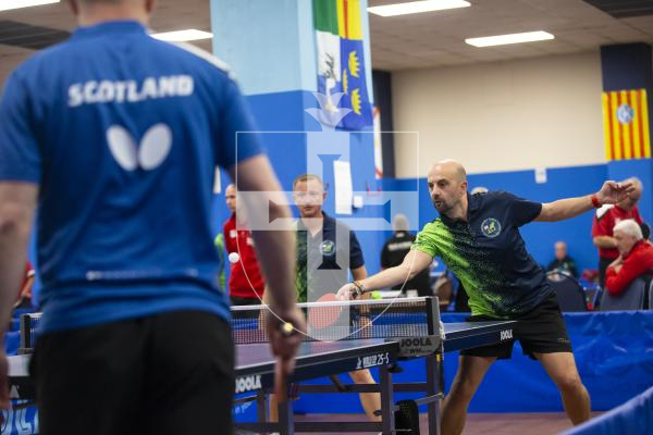 Picture by Peter Frankland. 13-09-24 Table Tennis - Veterans Home Nations 2024 Championships. L-R - Steve Ozanne and Jamie Ferbrache O40s v Scotland.