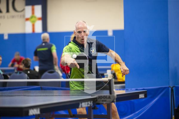 Picture by Peter Frankland. 13-09-24 Table Tennis - Veterans Home Nations 2024 Championships. Craig Dunning (O60s) v Jersey.