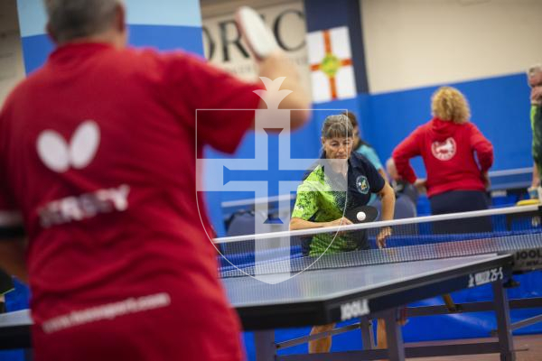 Picture by Peter Frankland. 13-09-24 Table Tennis - Veterans Home Nations 2024 Championships. Kay Chivers in the O60s v Jersey.