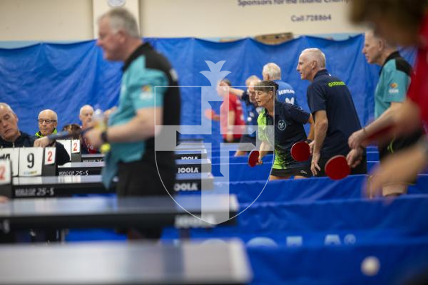 Picture by Peter Frankland. 13-09-24 Table Tennis - Veterans Home Nations 2024 Championships. Kay Chivers and Craig Dunning in the O60s v Jersey.