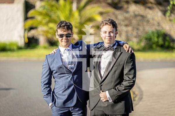 Picture by Sophie Rabey.  23-05-25.  Sixth Form Prom at St Pierre Park.
L-R Otto Roussel (18) and Darius Larkin (18).