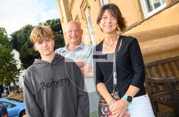 Pic supplied by Andrew Le Poidevin, 21-08-2025. The 2025 GCSE Results collection at Elizabeth College. Spike Jinks with parents Chris and Ros.