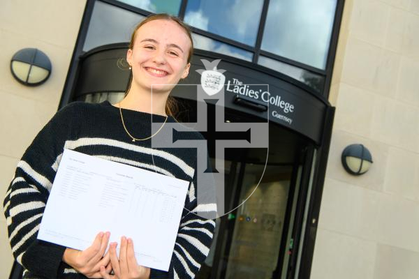 Photo by Andrew Le Poidevin, 21-08-2025. The 2025 GCSE Results collection at Ladies' College. Lara Veillard.