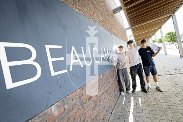 Picture by Peter Frankland. 21-08-25 GCSE results day 2025. Beaucamp High School. L-R - Liam Hammer, Reuben Woollaston-Winn and Barnabas Smith.