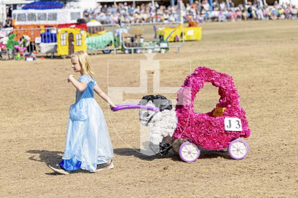 Picture by Sophie Rabey.  21-08-25.  North Show 2025 - Battle of Flowers.
Class J - Paper flowers, wheeled, drawn or carried.  Occupied by children only under 10 years.
J3 - Princess Shall go to the Ball : Leah and Bella Peck