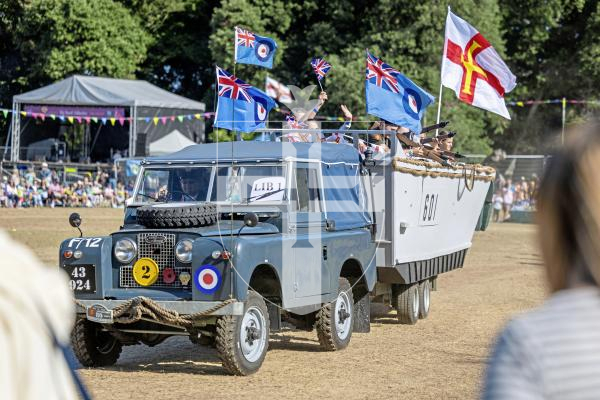 Picture by Peter Frankland. 21-08-25 North Show 2025 Battle of Flowers. Liberation Day Cavalcade Floats. Landing Craft - Lesbirel and Bourgaize Families.
