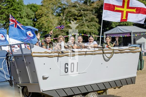 Picture by Peter Frankland. 21-08-25 North Show 2025 Battle of Flowers. Liberation Day Cavalcade Floats. Landing Craft - Lesbirel and Bourgaize Families.
