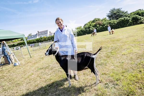 Picture by Sophie Rabey.  23-08-25.  The Guernsey Goat Society Annual Show.  
Charlotte Burgoine with British Alpine, Ciara (2 years)