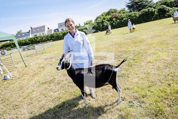 Picture by Sophie Rabey.  23-08-25.  The Guernsey Goat Society Annual Show.  
Charlotte Burgoine with British Alpine, Ciara (2 years)