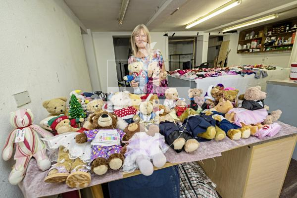 Picture by Sophie Rabey.  26-08-25.  The Teddy Bear window displays will be no longer as the building on Berthelot Street, Clifton, is closing.  Jacky Meinke with her collection of bears from the last 6 years.