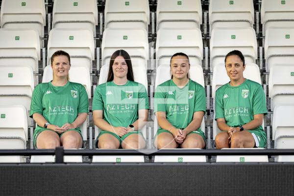 Picture by Sophie Rabey.  26-08-25.  GFC women training session at Victoria Park ahead of their game this weekend.  Interviews and training action.
L-R Donna Gallienne, Scarlett Kenneally, Aimee Ogier and Candice Bougourd.