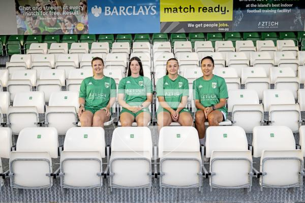 Picture by Sophie Rabey.  26-08-25.  GFC women training session at Victoria Park ahead of their game this weekend.  Interviews and training action.
L-R Donna Gallienne, Scarlett Kenneally, Aimee Ogier and Candice Bougourd.