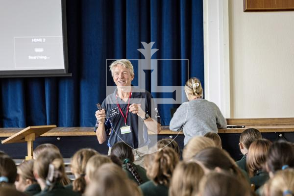 Picture by Sophie Rabey.  09-09-25.  Ahead of Guernsey Air Display tomorrow, some of the pilots visited local schools to give presentations to students.  Rich Goodwin, who flys the Jet Pitts, gave a talk to The Ladies College.