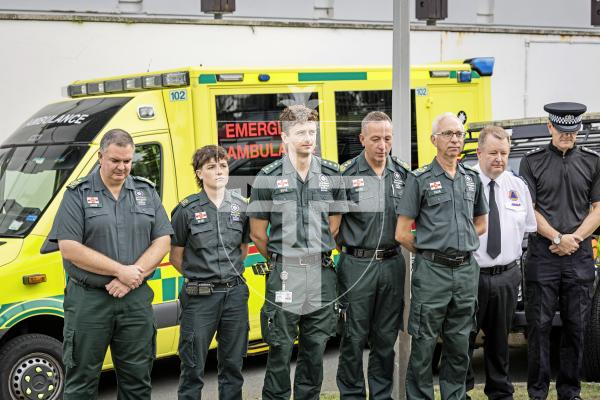 Picture by Sophie Rabey.  09-09-25.  A two minute silence was held at Beau Sejour with representatives from Bailiwick Law Enforcement, the Guernsey Fire & Rescue Service, St John Ambulance and Rescue Service, the Joint Emergency Services Control Centre, Guernsey Coastguard, Airport Fire Service, Guernsey Civil Protection, RNLI Lifeboat and Channel Islands Air Search, to mark Emergency Services Day or '999 Day'.