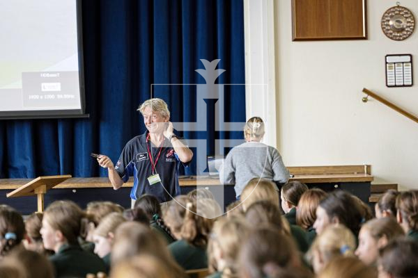 Picture by Sophie Rabey.  09-09-25.  Ahead of Guernsey Air Display tomorrow, some of the pilots visited local schools to give presentations to students.  Rich Goodwin, who flys the Jet Pitts, gave a talk to The Ladies College.