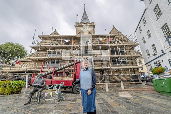 Picture by Peter Frankland. 09-09-25  Rev Penny Graysmith at Town Church. Scaffolding is going up ahead of the restoration of one of the windows.