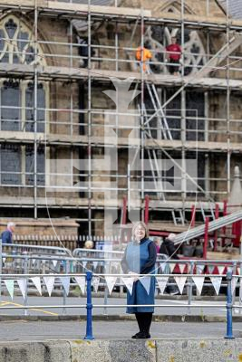 Picture by Peter Frankland. 09-09-25  Rev Penny Graysmith at Town Church. Scaffolding is going up ahead of the restoration of one of the windows.