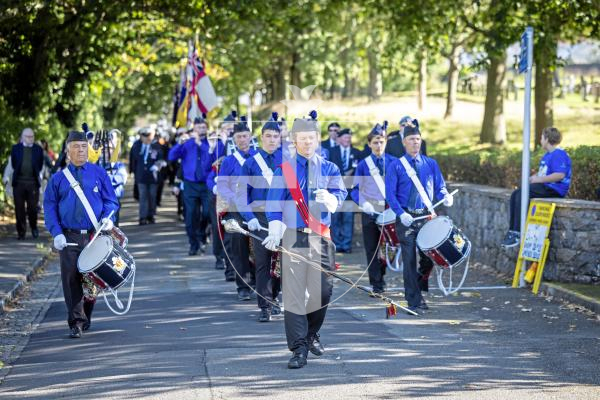 Picture by Peter Frankland. 28-09-25 HMS Charybdis and HMS Limbourne memorial service at Le Foulon Cemetery. The parade arrives.