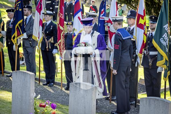Picture by Peter Frankland. 28-09-25 HMS Charybdis and HMS Limbourne memorial service at Le Foulon Cemetery. Bailiff Sir Richard McMahon