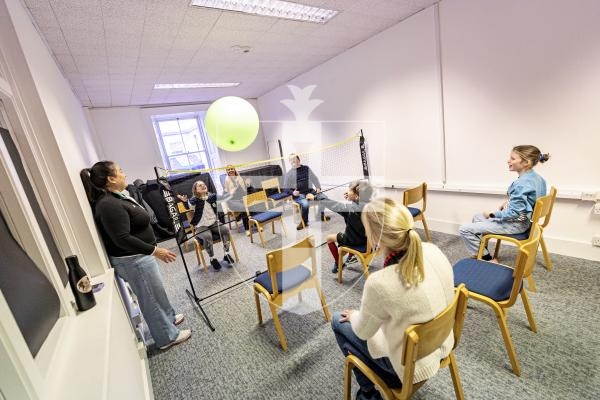 Picture by Sophie Rabey.  22-11-25.  Sport in the Library returns for the third year.  Guille-Alles Library and Guernsey Sports Commission teamed up to give the public the opportunity to try a range of sports for free.
Seated Volleyball.