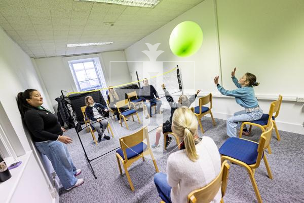Picture by Sophie Rabey.  22-11-25.  Sport in the Library returns for the third year.  Guille-Alles Library and Guernsey Sports Commission teamed up to give the public the opportunity to try a range of sports for free.
Seated Volleyball.