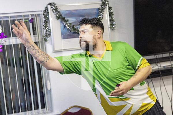 Picture by Sophie Rabey.  06-12-25.  Guernsey series of darts 2025 finals at RAF club.
Adam Gontier.