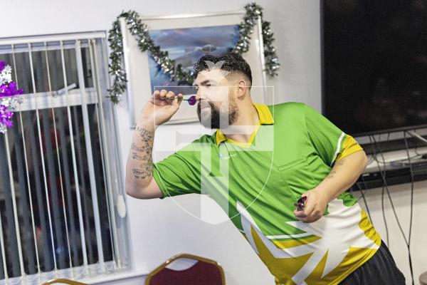 Picture by Sophie Rabey.  06-12-25.  Guernsey series of darts 2025 finals at RAF club.
Adam Gontier.