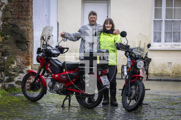 Picture by Peter Frankland. 13-03-26 Viv and Phil Johnston from New Zealand have ridden their Honda 125cc motorbikes over 60,000km all over the world.