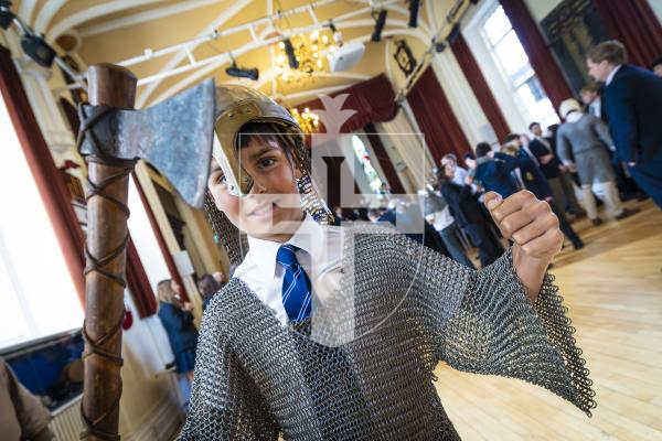 Picture by Peter Frankland. 16-03-26 Re-enactment group Tol Galen visiting Elizabeth College to show them medieval fighting techniques. Reuben Brock, 12.