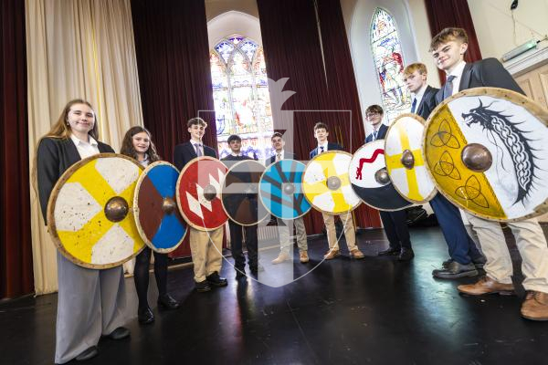 Picture by Peter Frankland. 16-03-26 Re-enactment group Tol Galen visiting Elizabeth College to show them medieval fighting techniques.