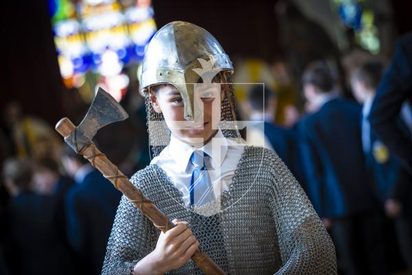 Picture by Peter Frankland. 16-03-26 Re-enactment group Tol Galen visiting Elizabeth College to show them medieval fighting techniques. Reuben Brock, 12.