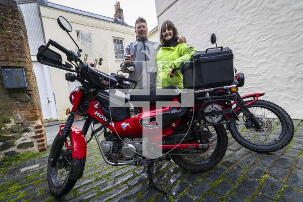 Picture by Peter Frankland. 13-03-26 Viv and Phil Johnston from New Zealand have ridden their Honda 125cc motorbikes over 60,000km all over the world.