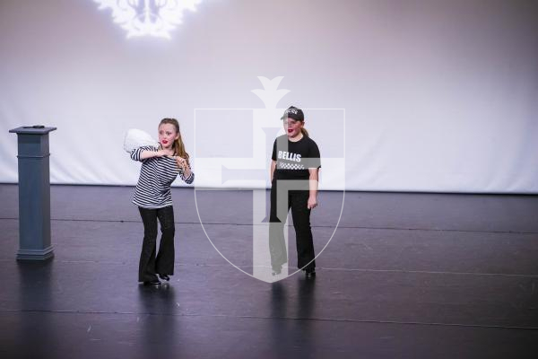 Picture By Peter Frankland. 28-01-23 Guernsey Festival of Dance 2023. Day 6 evening session. Duets - Theatre Under 13 (The Karen Collins Award with Duets - Classical Under 13 and Duets - Classical/Theatre Under 20). Darcie Bellis and Olivia Dyer - Cops and Robbers