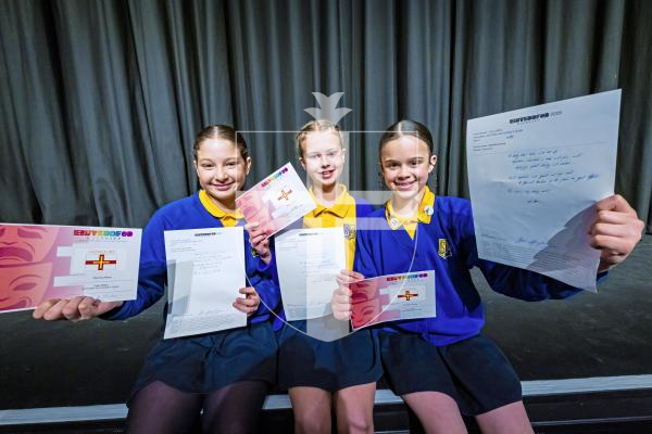 Picture by Peter Frankland. 20-03-25 Eisteddfod 2025 Class D007a - Set Poems 10 and under 11 years. Three of the competitors L-R - Darcey Meza, Sienna Guilbert and Maddie Crouse.