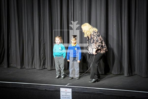 Picture by Peter Frankland. 05-03-24 Eisteddfod 2024. Class 100 Individual Poem 4 and under 5 years. Imaad Marquand and Jessica Luxon with adjudicator Jenny Thornton.