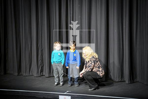 Picture by Peter Frankland. 05-03-24 Eisteddfod 2024. Class 100 Individual Poem 4 and under 5 years. Imaad Marquand and Jessica Luxon with adjudicator Jenny Thornton.