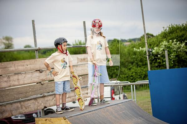 Picture by Sophie Rabey.  25-05-24.  Guernsey Together Festival 2024.
Ted Machon (8) and Brogan Queripel (14) using the skate park.