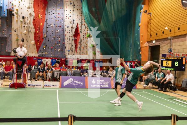 Picture by Sophie Rabey.  18-07-25.  ISLAND GAMES 2025 in Orkney.  
Badminton - Mens doubles final - Alex Tapp and David Trebert.